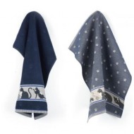 Hand- en Theedoek - Katten - Donker Blauw